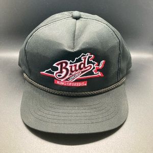 Vintage Bud Budweiser Virginia Beer Snap Back Hat Black & Red Embroidered